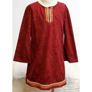 VTG 70s Jilly Girl Dress 6 Dark Red Hippy Embroidery Microfiber Polyester A-line